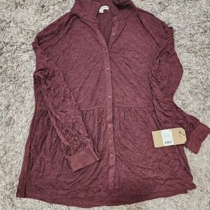 Frye and Co Long Sleeve Maroon Women's Babydoll‎ Style Shirt Sz L RN123475